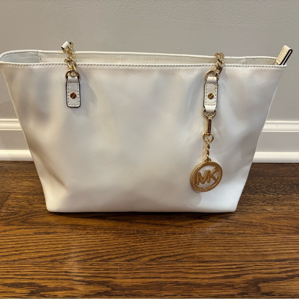 Michael Kors White Tote with Gold Accents